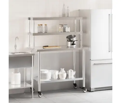 Köögi Töölaud Riiuliga, 110 X 55 X 150 cm Roostevaba Teras