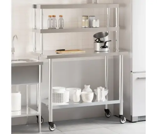 Köögi Töölaud Riiuliga, 110 X 55 X 150 cm Roostevaba Teras