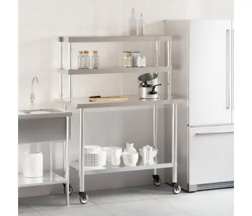 Virtuvės Darbastalis Su Lentyna Viršuje, 110X55X150cm Plienas