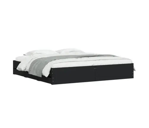 Lovos Rėmas Su Stalčiais, Juodas, 180X200cm Apdirbta Mediena