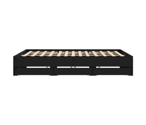 Lovos Rėmas Su Stalčiais, Juodas, 180X200cm Apdirbta Mediena