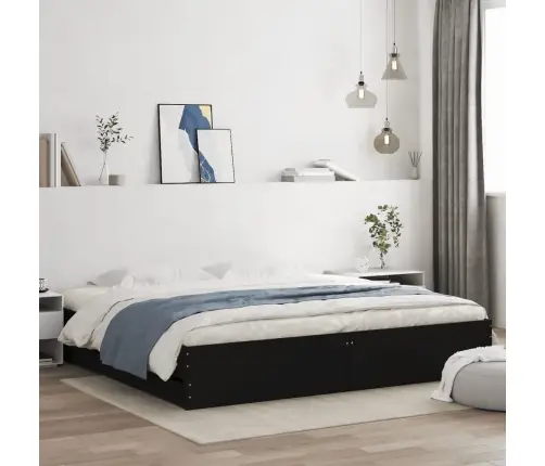 Lovos Rėmas Su Stalčiais, Juodas, 180X200cm Apdirbta Mediena