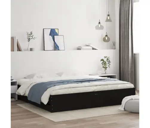 Lovos Rėmas Su Stalčiais, Juodas, 160X200cm Apdirbta Mediena