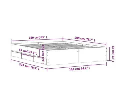 Gultas Rāmis Ar Atvilktnēm, Betona Pelēks, 160X200 Cm Vidaxl