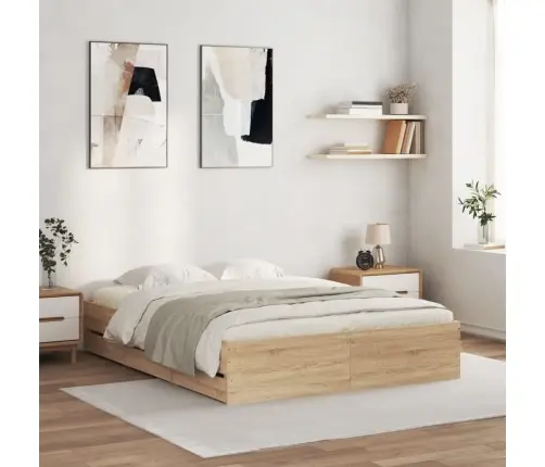Gultas Rāmis Ar Atvilktnēm, Ozola, 150X200Cm, Inženierijas Koks Vidaxl