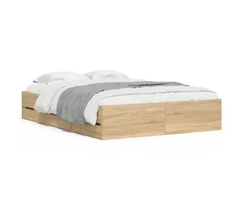 Gultas Rāmis Ar Atvilktnēm, Ozola, 120X200Cm, Inženierijas Koks Vidaxl