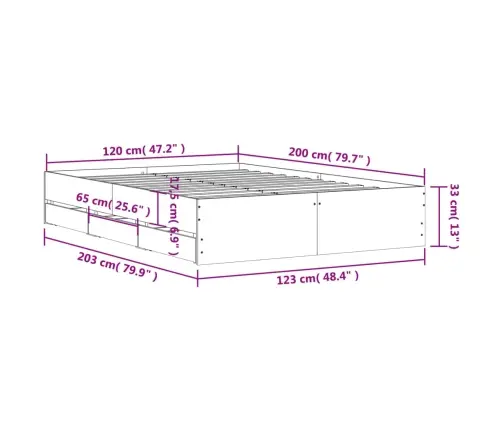 Gultas Rāmis Ar Atvilktnēm, Ozola, 120X200Cm, Inženierijas Koks Vidaxl
