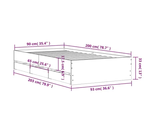 Gultas Rāmis Ar Atvilktnēm, Ozola, 90X200 Cm, Inženierijas Koks Vidaxl