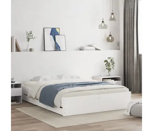 Lovos Rėmas Su Stalčiais, Baltas, 140X190cm Apdirbta Mediena