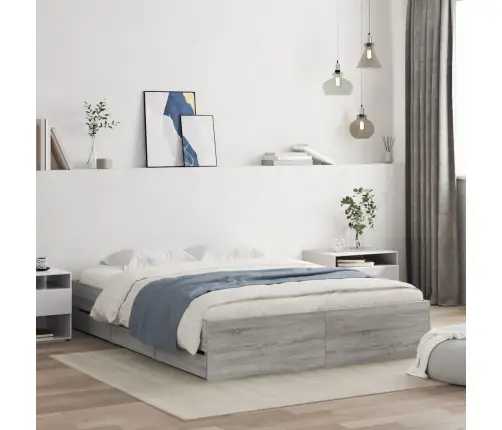 Lovos Rėmas Su Stalčiais, Pilkas Ąžuolo, 140X190cm Mediena