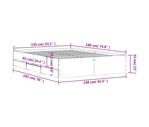 Gultas Rāmis Ar Atvilktnēm, Melns, 135X190Cm, Inženierijas Koks Vidaxl