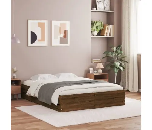 Gultas Rāmis Ar Atvilktnēm, Brūns, 135X190Cm, Inženierijas Koks Vidaxl