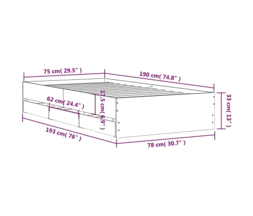 Gultas Rāmis Ar Atvilktnēm, Bez Matrača, Balts, 75X190 Cm Vidaxl