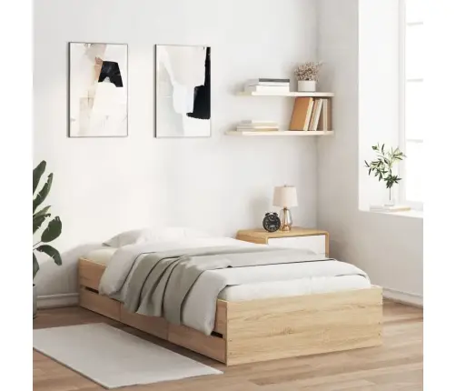 Gultas Rāmis Ar Atvilktnēm, Ozolkoka Krāsā, 75X190 Cm Vidaxl