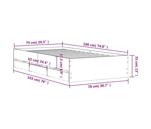 Lovos Rėmas Su Stalčiais, Betono, 75X190cm Apdirbta Mediena
