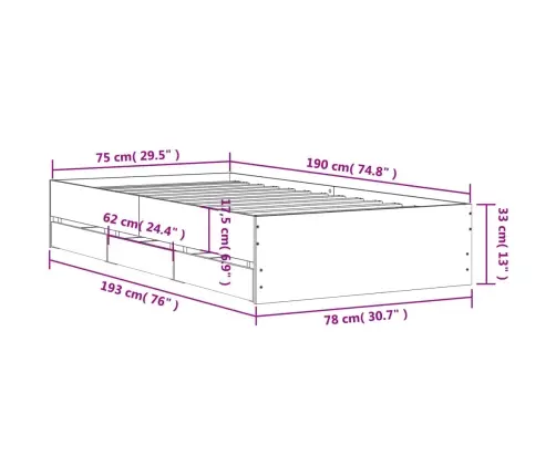 Gultas Rāmis Ar Atvilktnēm, Brūns, 75X190 Cm, Inženierijas Koks Vidaxl