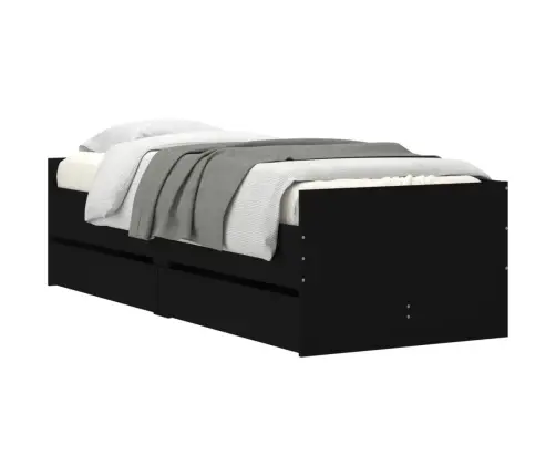 Gultas Rāmis Ar Atvilktnēm, Melns, 90X200 Cm Vidaxl