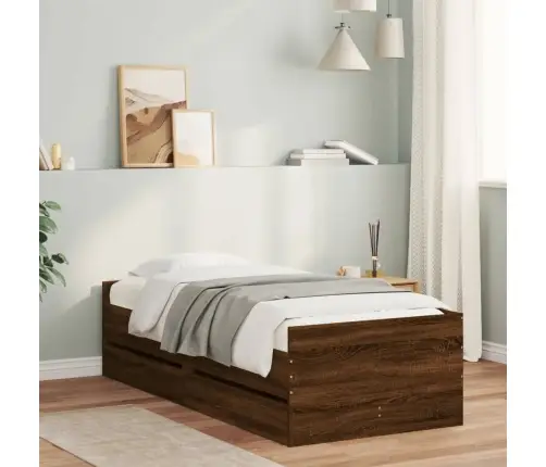 Gultas Rāmis Ar Atvilktnēm, Brūna Ozolkoka, 90X200 Cm Vidaxl