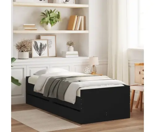 Gultas Rāmis Ar Atvilktnēm, Melns, 90X190 Cm Vidaxl