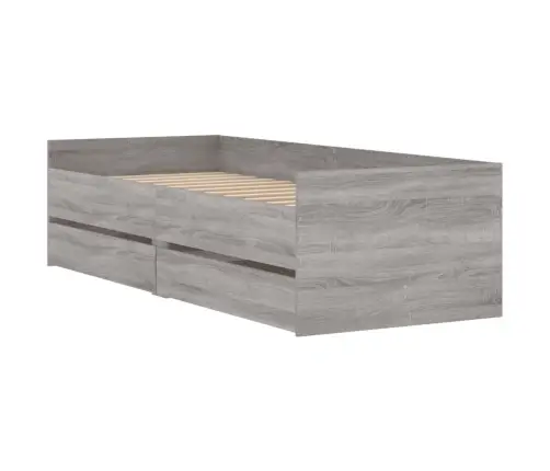 Gultas Rāmis Ar Atvilktnēm, Pelēka Ozolkoka, 90X190 Cm Vidaxl