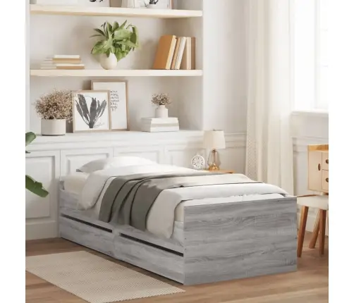 Gultas Rāmis Ar Atvilktnēm, Pelēka Ozolkoka, 90X190 Cm Vidaxl