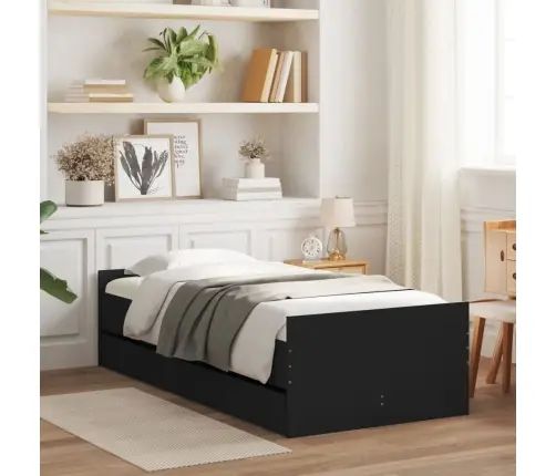 Gultas Rāmis Ar Atvilktnēm, Melns, 90X200 Cm Vidaxl