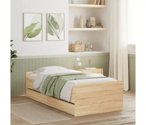 Gultas Rāmis Ar Atvilktnēm, Ozolkoka Krāsā, 90X200 Cm Vidaxl Gultas Rāmis Ar Atvilktnēm, Ozolkoka Krāsā, 90X200 Cm Vidaxl