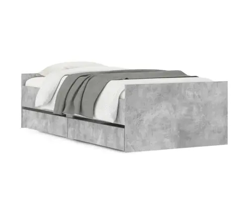 Gultas Rāmis Ar Atvilktnēm, Betona Pelēks, 90X200 Cm Vidaxl