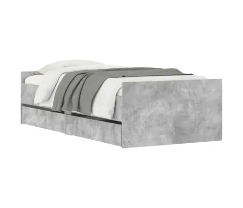 Gultas Rāmis Ar Atvilktnēm, Betona Pelēks, 90X200 Cm Vidaxl