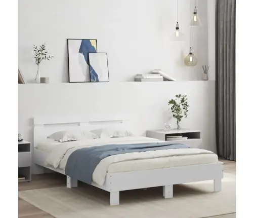 Gultas Rāmis Ar Galvgali, Balts, 135X190 Cm, Inženierijas Koks Vidaxl