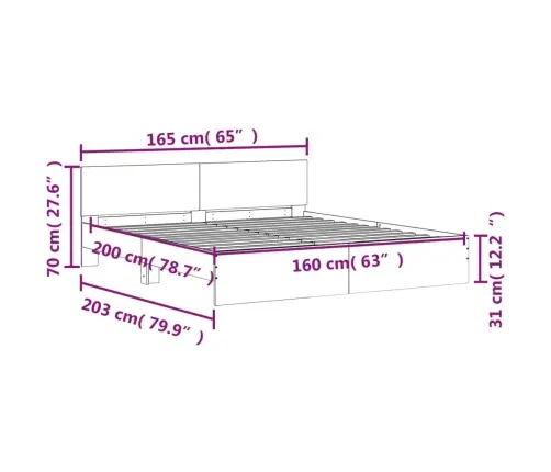 Gultas Rāmis Ar Galvgali, Pelēka Ozola Krāsa, 160X200 Cm Vidaxl