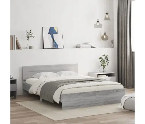 Gultas Rāmis Ar Galvgali, Pelēka Ozola Krāsa, 150X200 Cm Vidaxl