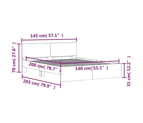 Voodiraam Peatsiga, Hall Sonoma Tamm, 140 X 200 Cm