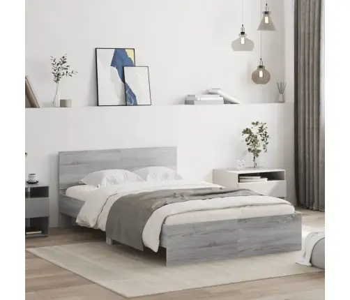 Gultas Rāmis Ar Galvgali, Pelēka Ozola Krāsa, 120X200 Cm Vidaxl