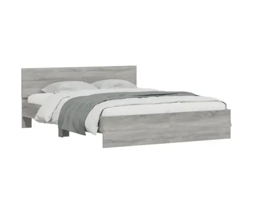 Gultas Rāmis Ar Galvgali, Pelēka Ozola, 140X190 Cm Vidaxl