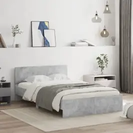 Gultas Rāmis Ar Galvgali, Betona Pelēks, 135X190 Cm Vidaxl