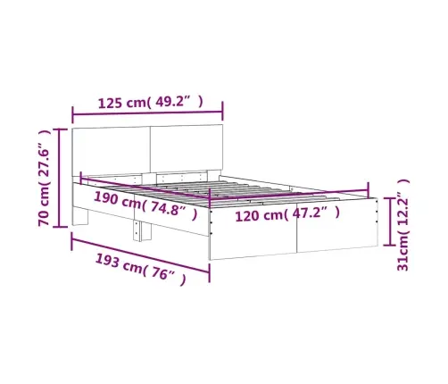 Voodiraam Peatsiga, Sonoma Tamm, 120X 190 Cm