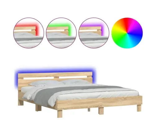 Gultas Rāmis Ar Galvgali Un Led, Koka Krāsa, 200X200 Cm Vidaxl