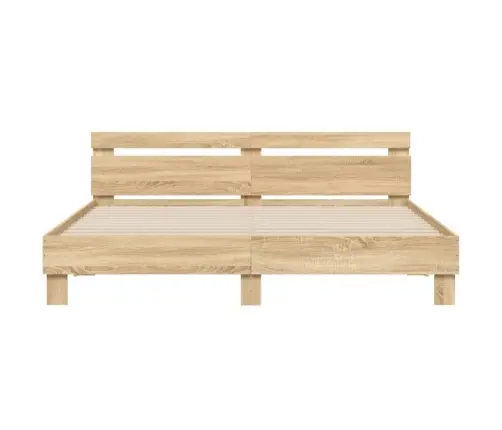 Gultas Rāmis Ar Galvgali Un Led, Koka Krāsa, 200X200 Cm Vidaxl