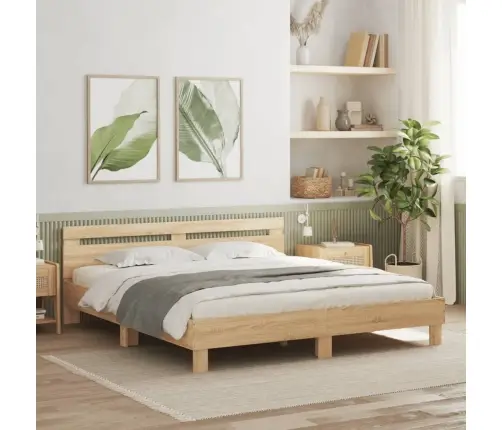Gultas Rāmis Ar Galvgali Un Led, Koka Krāsa, 200X200 Cm Vidaxl