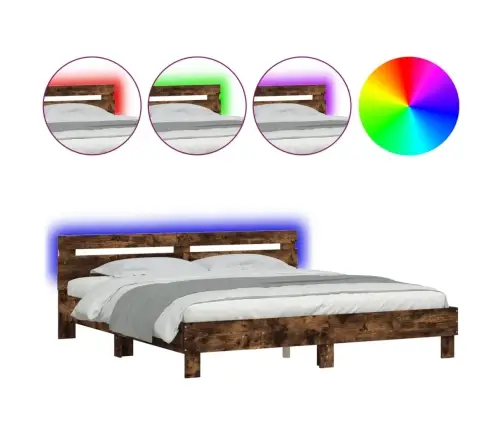 Gultas Rāmis Ar Galvgali Un Led, Koka Krāsa, 200X200 Cm Vidaxl