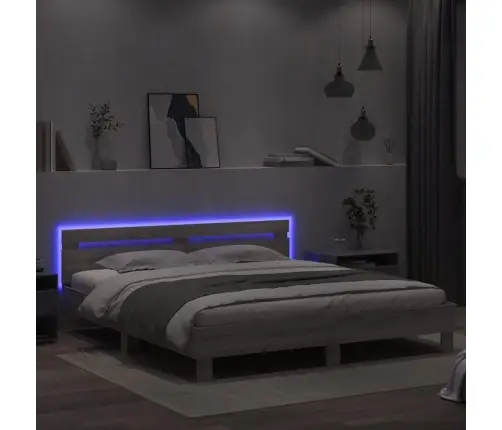 Gultas Rāmis Ar Galvgali Un Led, Pelēka Ozola Krāsa, 200X200 Cm Vidaxl