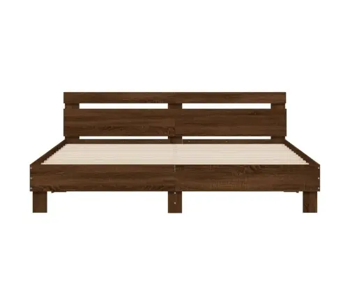 Led-Tulede Ja Peatsiga Voodiraam, Pruun Tamm, 200 X 200 Cm