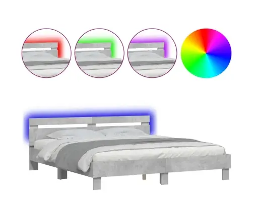 Led-Tulede Ja Peatsiga Voodiraam, Betoonhall, 180 X 200 Cm