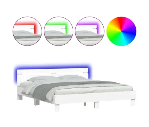 Gultas Rāmis Ar Galvgali Un Led, Balts, 160X200 Cm Vidaxl