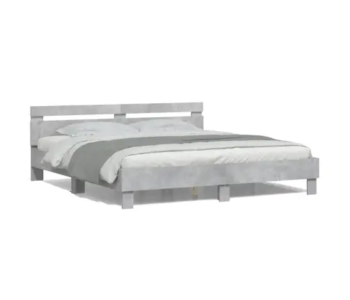 Gultas Rāmis Ar Galvgali Un Led, Betona Pelēks, 160X200 Cm Vidaxl