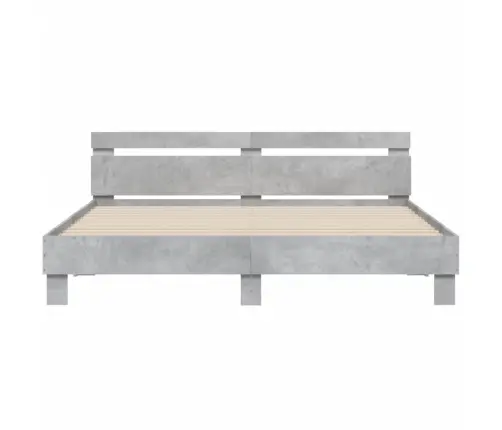 Gultas Rāmis Ar Galvgali Un Led, Betona Pelēks, 160X200 Cm Vidaxl
