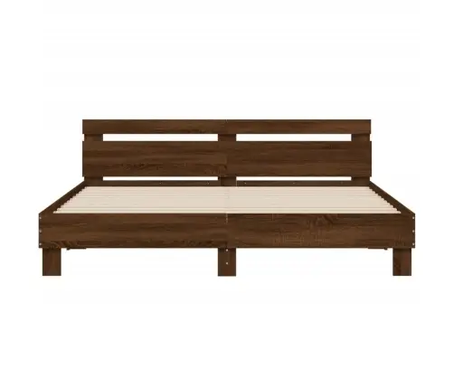 Gultas Rāmis Ar Galvgali Un Led, Brūna Ozola, 160X200 Cm Vidaxl