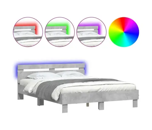 Gultas Rāmis Ar Galvgali Un Led, Betona Pelēks, 150X200 Cm Vidaxl