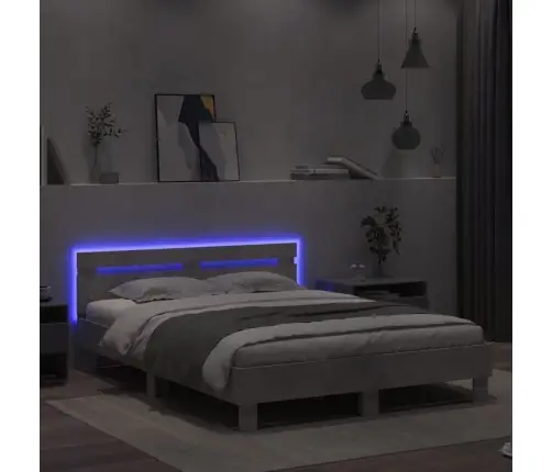 Gultas Rāmis Ar Galvgali Un Led, Betona Pelēks, 150X200 Cm Vidaxl